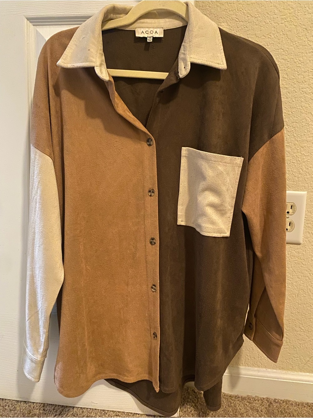 Vici Colorblock Button-Down Suede Shirt